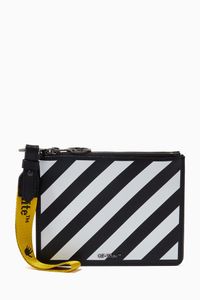 Diagonal Stripe Zipped Pouch in Leather