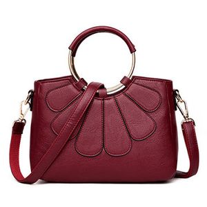 Women PU Solid Casual Handbags Flower Stitching Shoulder Bag