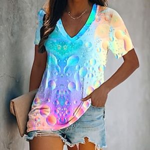 Women's T shirt Tee Blue Purple Green Graphic Butterfly Print Short Sleeve Daily Weekend Basic V Neck Regular Abstract Butterfly Painting S Lightinthebox