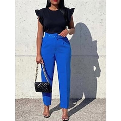 Women's Dress Pants Cropped Pants Ankle-Length Fashion Work Office Street Violet Robin's Egg Blue S M Fall Winter Lightinthebox