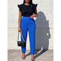 Women's Dress Pants Cropped Pants Ankle-Length Fashion Work Office Street Violet Robin's Egg Blue S M Fall Winter Lightinthebox - thumbnail