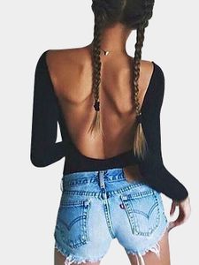 Black Sexy U-shaped Backless Long Sleeves Bodysuits
