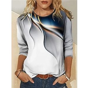 Women's T shirt Tee Navy Blue Graphic Print Long Sleeve Daily Weekend Basic Round Neck Regular Abstract Painting S miniinthebox