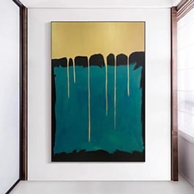 Hand painted Golden Blue Gold Painting Green Painting Handmade Abstract Painting on Canvas Minimalism Art Home Wall Decor Living Room Large Home Wall Pictures No Frame Lightinthebox
