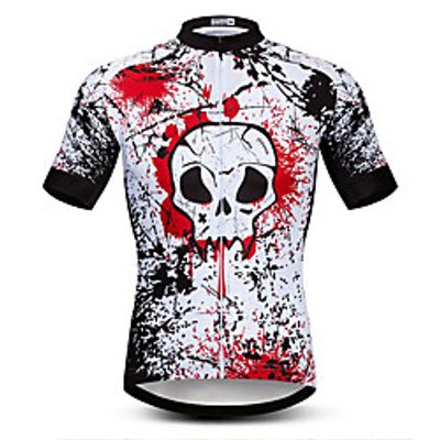 21Grams Men's Short Sleeve Cycling Jersey Summer Spandex Polyester BlackWhite Sugar Skull Skull Bike Jersey Top Mountain Bike MTB Road Bike Cycling Quick Dry Moisture Wicking Breathable Sports Lightinthebox