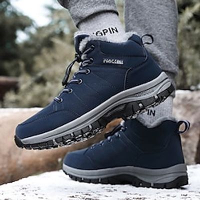 Men's Women's Boots Snow Boots Plus Size Daily Solid Color Fleece Lined Booties Ankle Boots Winter Flat Heel Round Toe Sporty Casual Comfort PU Lace-up Dark Grey Dark Red Black miniinthebox