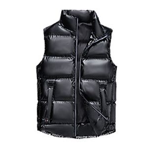 Men's Vest Sport Going out Fall Winter Regular Coat Stand Collar Loose Thermal Warm Windproof Warm Breathable Sporty Jacket Sleeveless Solid Color Print Blue Silver Gold Lightinthebox