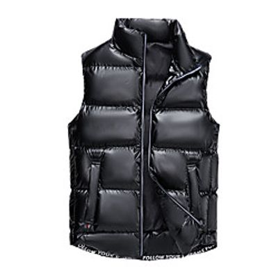 Men's Vest Sport Going out Fall Winter Regular Coat Stand Collar Loose Thermal Warm Windproof Warm Breathable Sporty Jacket Sleeveless Solid Color Print Blue Silver Gold Lightinthebox