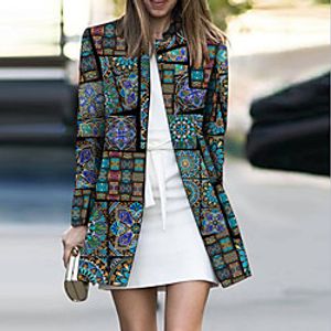 Women's Coat Street Daily Going out Fall Winter Regular Coat Regular Fit Warm Breathable Casual Jacket Long Sleeve Color Block Print Green miniinthebox