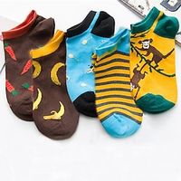 5 Pairs Women's Ankle Socks Low Cut Socks Work Daily Holiday Animal Patterned Cotton Simple Casual Vintage Retro Casual  Daily Socks Lightinthebox - thumbnail
