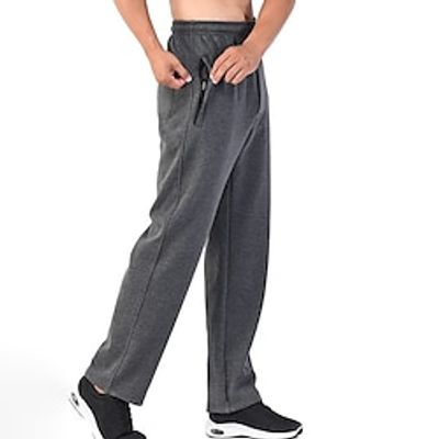 Men's Fleece Pants Sweatpants Straight Leg Sweatpants Elastic Waist Zipper Pocket Straight Leg Plain Comfort Warm Casual Daily Holiday Sports Fashion Black Dark Blue Lightinthebox