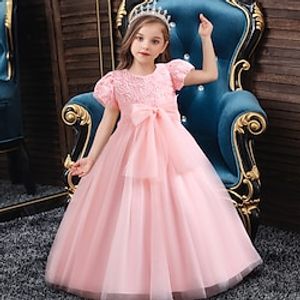 Kids Little Girls' Dress Plain Flower Tulle Dress Wedding Birthday Patchwork Print Purple Pink Orange Maxi Short Sleeve Princess Cute Dresses Fall Spring Slim 3-12 Years Lightinthebox