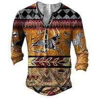 Men's Henley Shirt Tee T shirt Tee 3D Print Graphic Tribal Animal Plus Size Henley Daily Sports Button-Down Print Long Sleeve Tops Basic Classic Comfortable Big and Tall Yellow miniinthebox - thumbnail