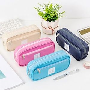 Kid's Girls' Pen Bag Pencil Cases PVC Daily Zipper Large Capacity Waterproof Breathable Solid Color Light Cyan Cream color Pink Lightinthebox