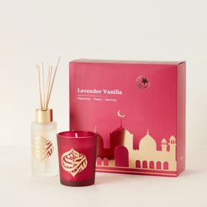 Calligraphy Lavender Vanilla Scented Diffuser and Candle Jar Gift Set
