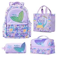 Nohoo Kids 16 Inch School Bag With Lunch Bag Handbag And Pencil Case - Set Of 4 Mermaid - Purple