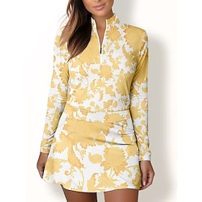 Women's Golf Polo Shirt Yellow Long Sleeve Sun Protection Top Floral Ladies Golf Attire Clothes Outfits Wear Apparel miniinthebox