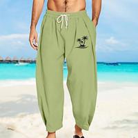 Men's Linen Pants Trousers Summer Pants Beach Pants Harem Pants Pocket Drawstring Elastic Waist Coconut Tree Comfort Breathable Daily Holiday Vacation Hawaiian Boho ArmyGreen Apricot Lightinthebox