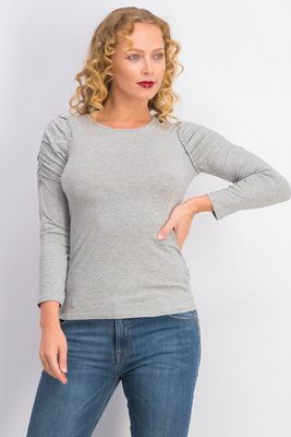 Womens Ruched Longlseeve Top Grey Womens Ruched Longlseeve Top Grey