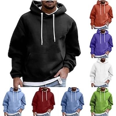 Men's Hoodie Fleece Hoodie Black White Wine Blue Purple Hooded Plain Pocket Sports  Outdoor Daily Holiday Streetwear Cool Casual Fall  Winter Clothing Apparel Hoodies Sweatshirts  Lightinthebox