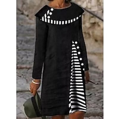 Women's Black Dress Print Dress Black Long Sleeve Print Print Winter Fall Crew Neck Casual Modern Fall Dress 2022 S M L XL 2XL 3XL  Winter Dress Lightinthebox