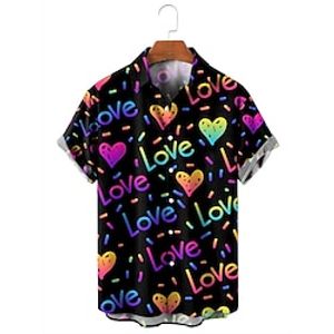 Heart Casual Men's Shirt Daily Wear Going out Weekend Summer Turndown Short Sleeves Black, Blue S, M, L 4-Way Stretch Fabric Shirt Valentine's Day Lightinthebox