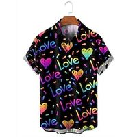 Heart Casual Men's Shirt Daily Wear Going out Weekend Summer Turndown Short Sleeves Black, Blue S, M, L 4-Way Stretch Fabric Shirt Valentine's Day Lightinthebox - thumbnail