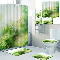 Beautiful Countryside Scenery Printed Bathroom Home Decoration Bathroom Shower Curtain Lining Waterproof Shower Curtain with 12 Hooks Floor Mats and Four-piece toilet Mats. miniinthebox - thumbnail