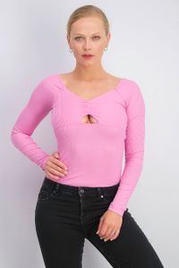 Womens Cutout Rib-Knit Bodysuit  Fuchsia Pink