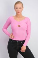 Womens Cutout Rib-Knit Bodysuit  Fuchsia Pink - thumbnail