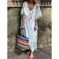 Women's White Dress Lace Dress Casual Dress Long Dress Maxi Dress Lace Patchwork Street Date Streetwear V Neck Half Sleeve Black White Color Lightinthebox