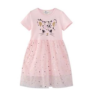 Kids Little Girls' Dress Cat A Line Dress Mesh Print Blushing Pink Cotton Midi Short Sleeve Casual Cute Dresses Fall Summer Regular Fit 2-8 Years Lightinthebox