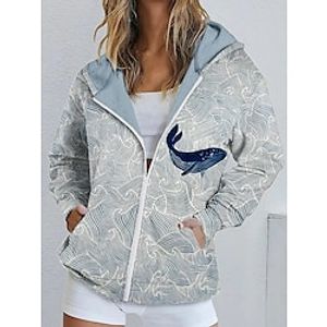 Women's Zip Hoodie Sweatshirt Graphic Active Sportswear Zip Up Front Pocket Print Blue Green Gray Casual Sports Hoodie Long Sleeve Top Micro-elastic Fall  Winter Lightinthebox