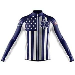 21Grams Men's Long Sleeve Cycling Jersey Spandex Blue White Bike Top Mountain Bike MTB Road Bike Cycling Quick Dry Moisture Wicking Sports Clothing Apparel  Athleisure Lightinthebox