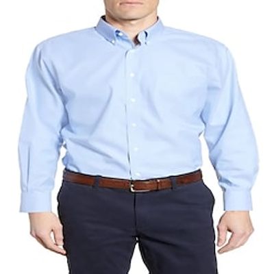 Men's Shirt Solid Colored Turndown Street Casual Button-Down Long Sleeve Tops Casual Fashion Breathable Comfortable Light Blue Lightinthebox