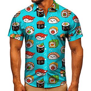 Men's Shirt 3D Print Food Graphic Prints Button-Down Short Sleeve Street Tops Casual Fashion Classic Breathable Blue miniinthebox