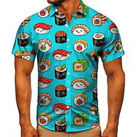 Men's Shirt 3D Print Food Graphic Prints Button-Down Short Sleeve Street Tops Casual Fashion Classic Breathable Blue miniinthebox - thumbnail