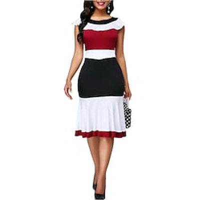 Women's Work Dress Sheath Dress Semi Formal Dress Fashion Midi Dress Ruffle Print Crew Neck Sleeveless Print Regular Fit Red Blue Purple Summer Spring S M L XL XXL Lightinthebox