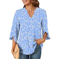 Women's Shirt Blouse Floral Daily Vacation Print Black 3/4 Length Sleeve Casual V Neck Spring Summer Lightinthebox