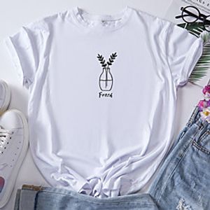 Women's T shirt Plants Print Round Neck Tops 100% Cotton Basic Basic Top White Red Yellow Lightinthebox