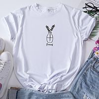 Women's T shirt Plants Print Round Neck Tops 100% Cotton Basic Basic Top White Red Yellow Lightinthebox - thumbnail