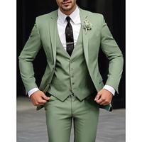 Dark Green Khaki Army Green Men's Wedding Suits Solid Colored 3 Piece Party Dress Tailored Fit Single Breasted Two-buttons 2024 Lightinthebox