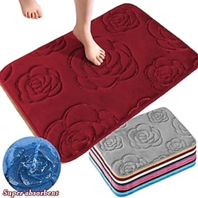 1pc Bath Rugs, Rose Flower Patterned Bathroom Bath Mat Flannel Non-slip Carpet Bathtub Floor Rug Shower Room Doormat Memory Foam Mat Washable Carpet miniinthebox