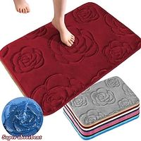 1pc Bath Rugs, Rose Flower Patterned Bathroom Bath Mat Flannel Non-slip Carpet Bathtub Floor Rug Shower Room Doormat Memory Foam Mat Washable Carpet miniinthebox - thumbnail