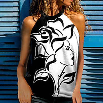 Women's Portrait Tank Top Camis Abstract Portrait Print Halter Neck Casual Streetwear Tops White / 3D Print miniinthebox