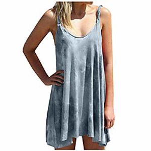 bpq_w summer petite dresses for women plus size kink sling tank dress tie-dye print irregular hem casual swing mini dress gray Lightinthebox