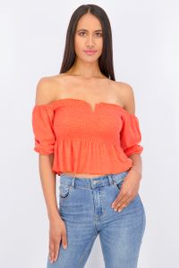 Womens Off-Shoulder Top  Red Orange