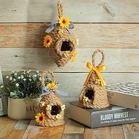 Sunflower Round Honeycomb Hanging Decoration - Bee-themed Handwoven Hemp Rope Craft Beehive Hanging Ring Pendant for Beehive Festival Lightinthebox