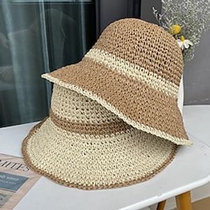 Hats Headwear Straw Bucket Hat Fedora Hat Straw Hat Casual Holiday Elegant With Pure Color Splicing Headpiece Headwear Lightinthebox