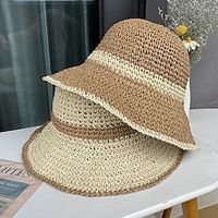 Hats Headwear Straw Bucket Hat Fedora Hat Straw Hat Casual Holiday Elegant With Pure Color Splicing Headpiece Headwear Lightinthebox - thumbnail